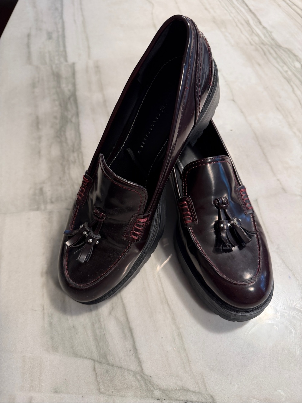ZARA Burgundy Leather Slip-On Loafers